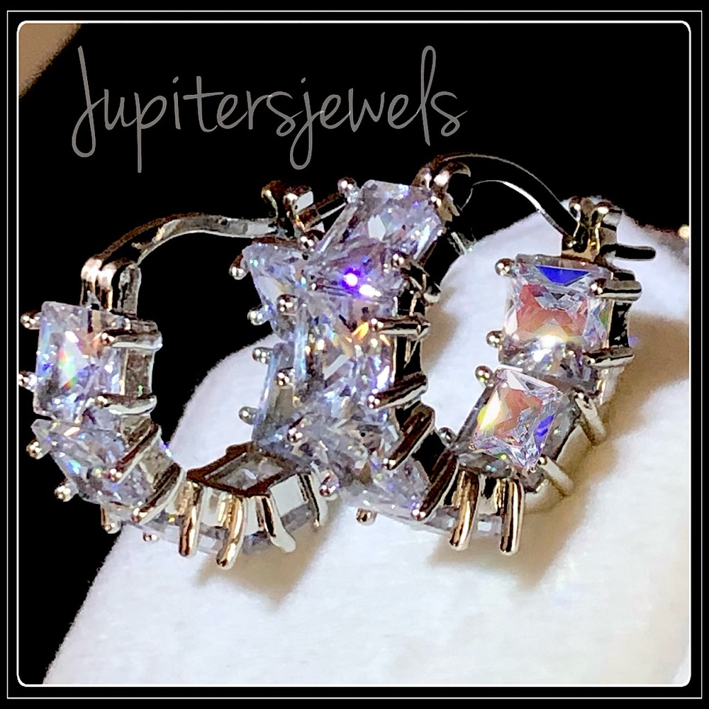 Clearance! New square princess prism simulated diamond chunky huggie earrings